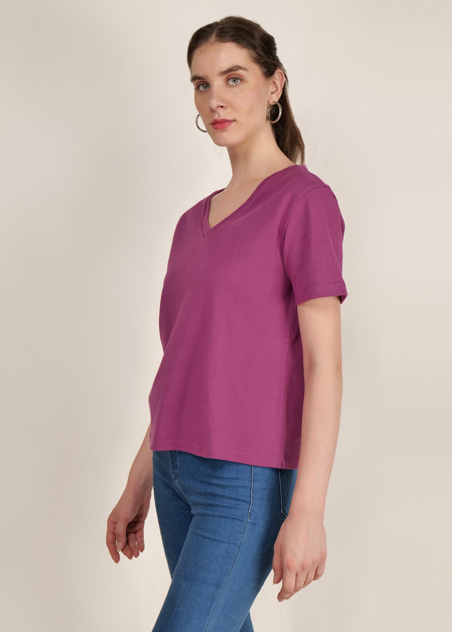 Casual wear for Women / Girls Short Sleeve Solid Purple Cotton Poly