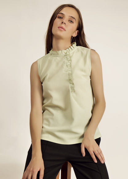 Saava Pista Green Buttoned Sleeveless Top