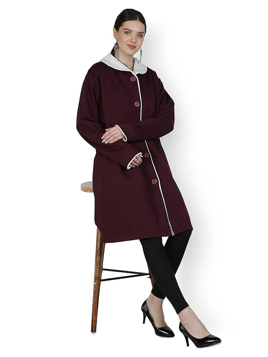 SAAVA Women's Casual Solid Poly Lycra Blend Full Sleeve Collar Stylish Trendy Latest Winter Oversize Long Coat for Girls