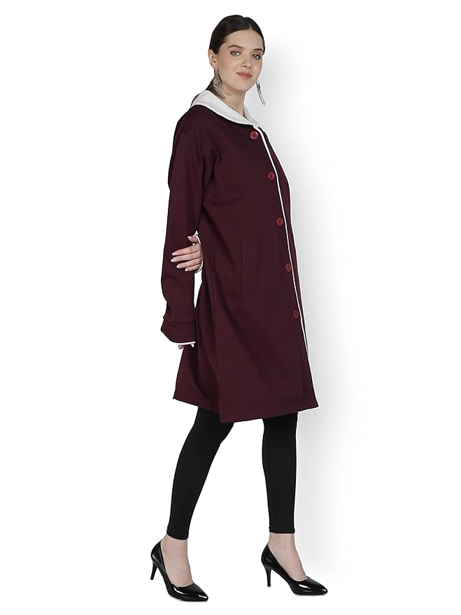 SAAVA Women's Casual Solid Poly Lycra Blend Full Sleeve Collar Stylish Trendy Latest Winter Oversize Long Coat for Girls