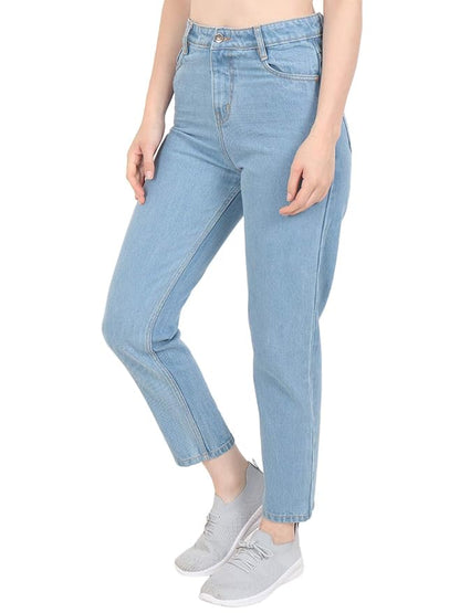 SAAVA Ankle Length, high Rise, Regular fit, Enzyme Washed Women's Jeans. Light Blue