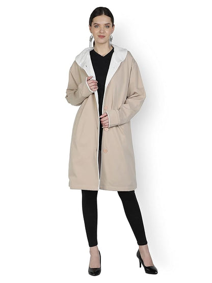 SAAVA Women's Casual Solid Poly Lycra Blend Full Sleeve Collar Stylish Trendy Latest Winter Oversize Long Coat for Girls