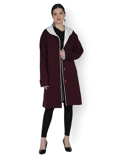 SAAVA Women's Casual Solid Poly Lycra Blend Full Sleeve Collar Stylish Trendy Latest Winter Oversize Long Coat for Girls