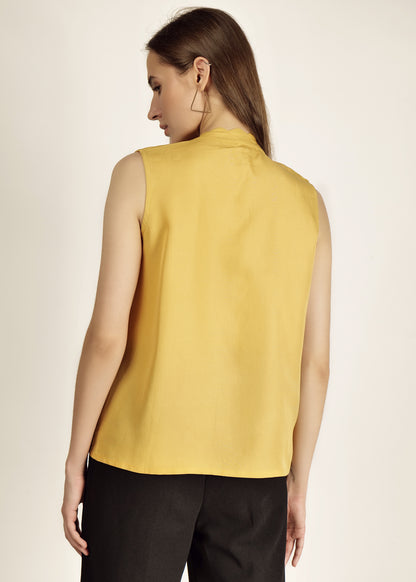 Saava Mustard Yellow Buttoned Sleeveless Top