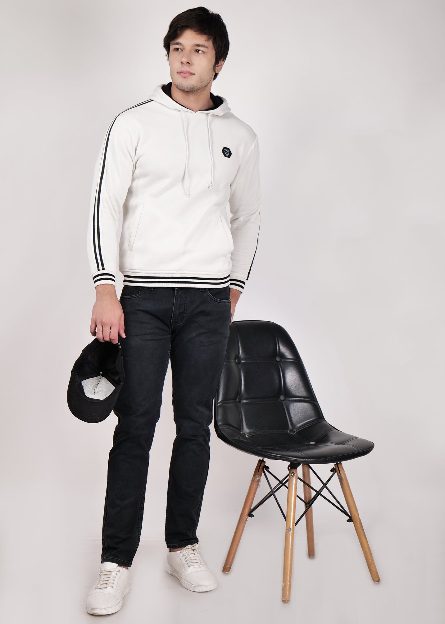 Men's Hooded White Jacket For Casual & Winter Wear Regular Fit Fleece Jacket