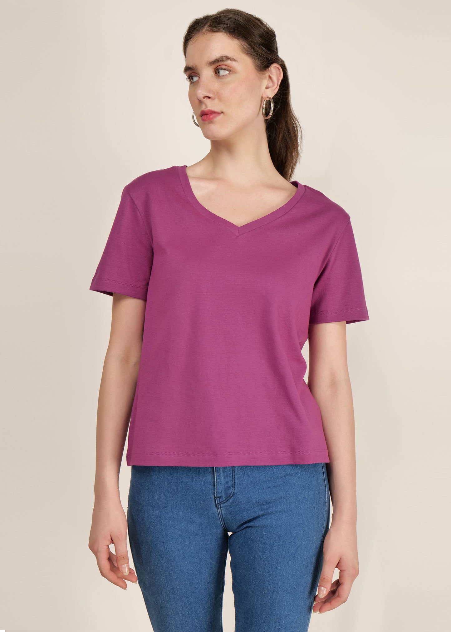 Casual wear for Women / Girls Short Sleeve Solid Purple Cotton Poly