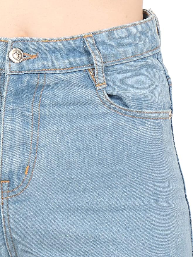 SAAVA Ankle Length, high Rise, Regular fit, Enzyme Washed Women's Jeans. Light Blue