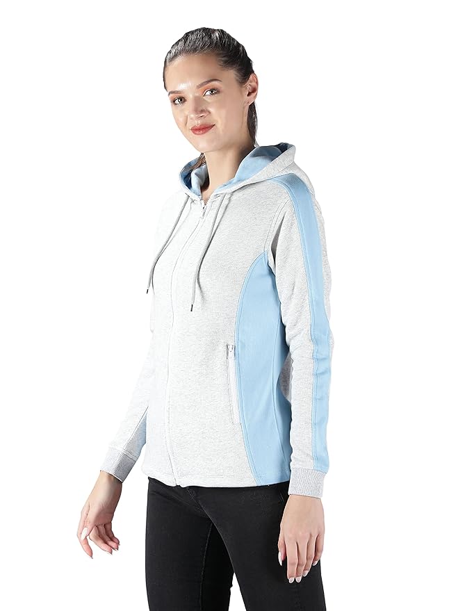 Women Solid Regular Jacket with Hoodie - Blue