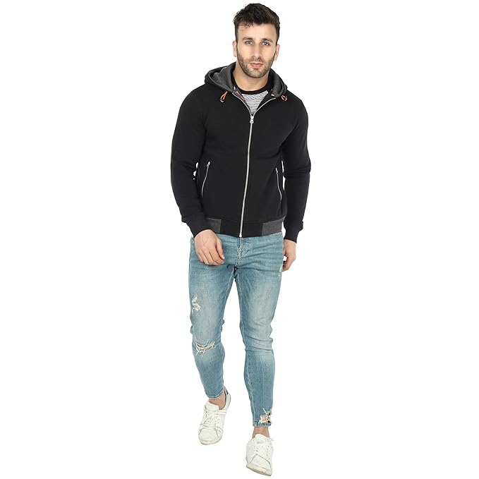 Men's Knitted Vharcoal Milange & Black Poly Cotton Stylish & Fashionable Jacket