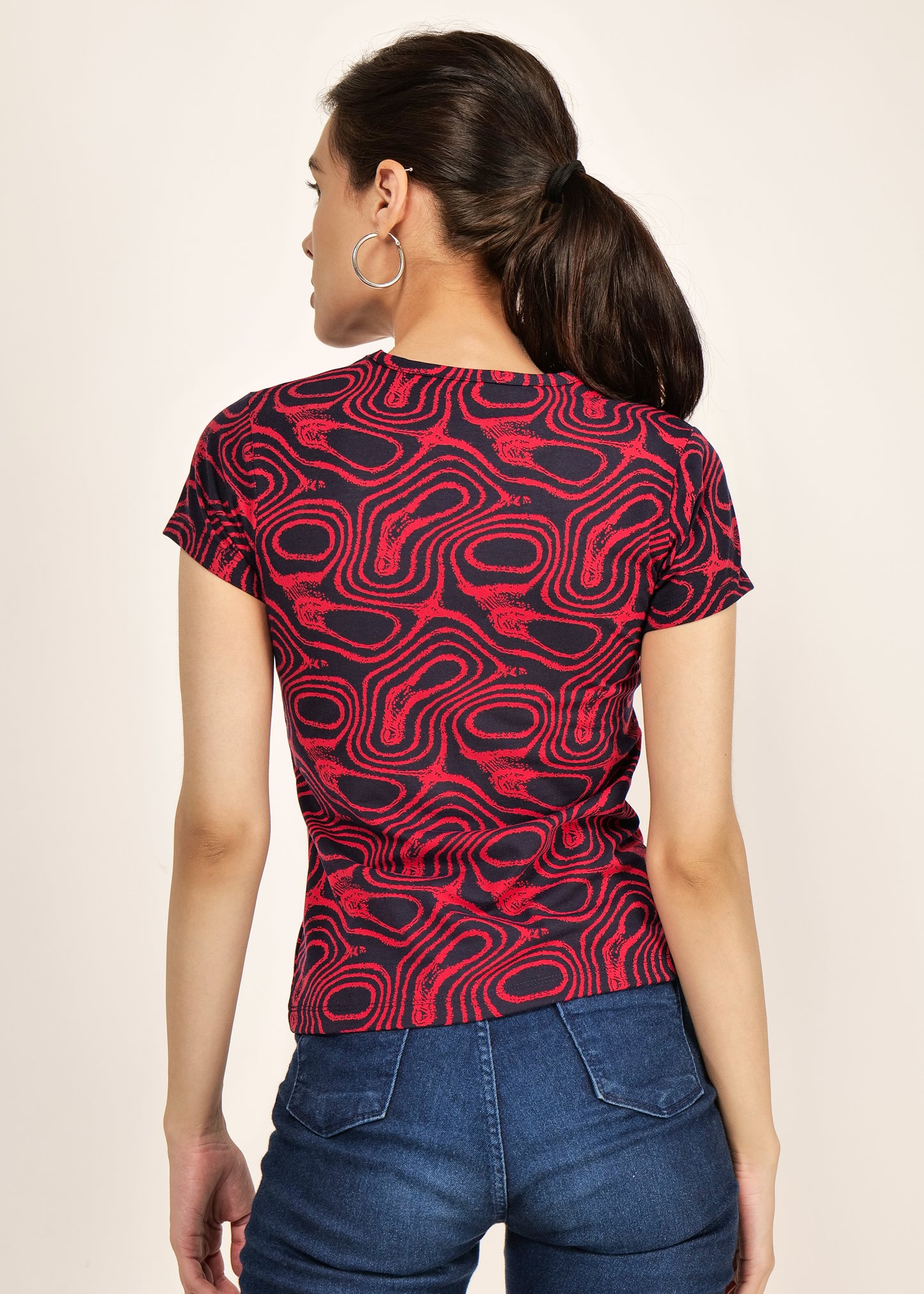 Women Round Neck T-Shirt Casual wear Short Sleeve Printed Cotton poly Lycra