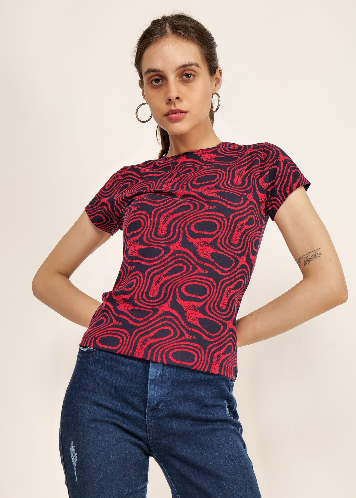 Women Round Neck T-Shirt Casual wear Short Sleeve Printed Cotton poly Lycra